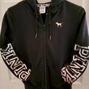 Rare Victoria’s Secret PINK Rose Gold Bling Full Zip Hoodie Size Small